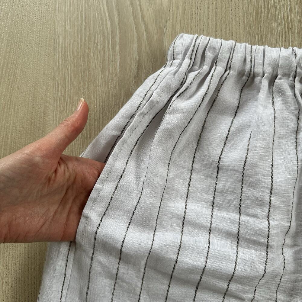 ELCE Swim Womens Shorts Linen Striped Pull On Pockets Ties - Picture 3 of 7